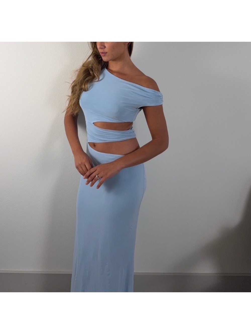 Peppermayo Light Blue Maxi Dress with Cutouts